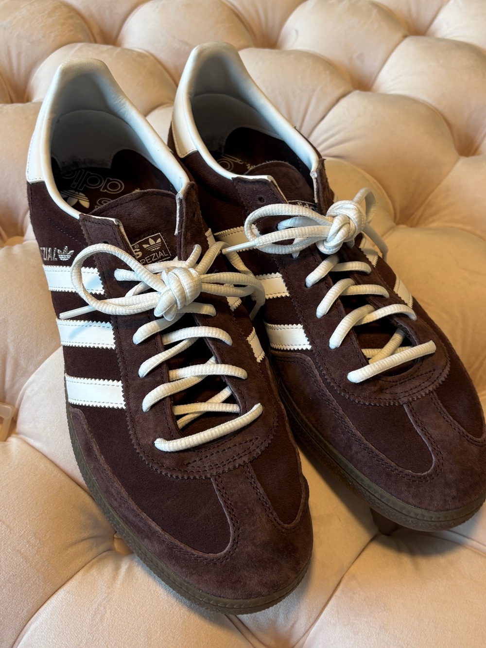 adidas Brown Suede Spezial Sneakers with White Stripes